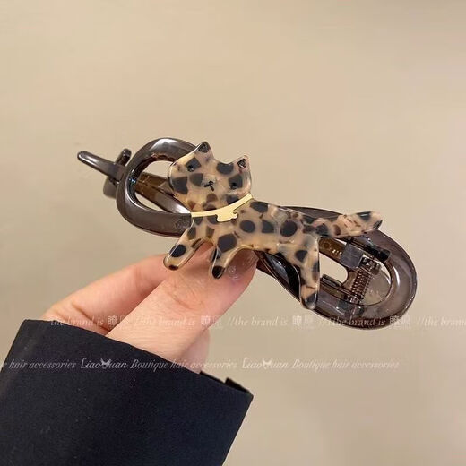 2025 new high-end leopard print cat hair clip for women's back of the head, large hair twist and twist gripper, one-word hair clip, twist clip, random 1 pack