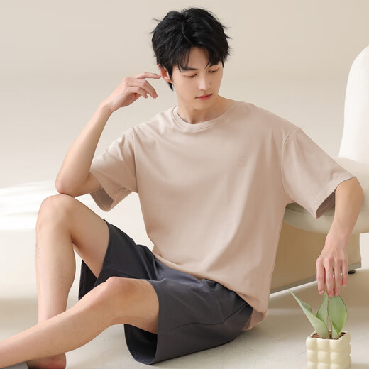 
Cat men pajamas men summer pure cotton 100% cotton short sleeve shorts suit for men loose large size round neck home clothes shallow coffee 13603 2XL [Recommended 140-160Jin [Jin equals 0.5 kg]]
