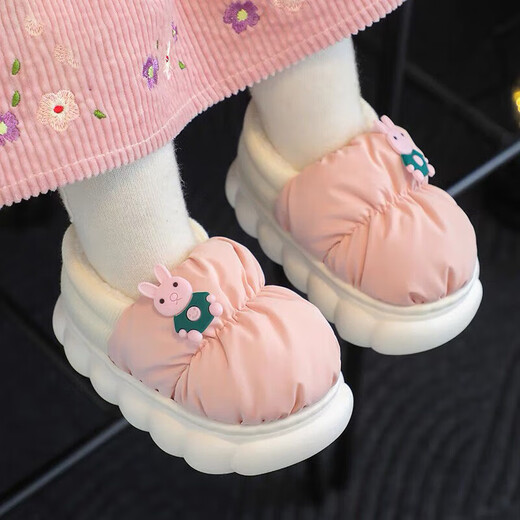 Ormenwe children's cotton slippers winter boys and girls warm bag heel slippers home outdoor slippers AM702 green 32.5 32-33