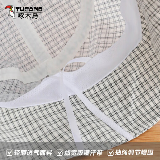 Woodpecker sun hat for women, Japanese plaid fisherman hat, summer thin breathable sunshade hat, sweet bow foldable style, dark blue, one size fits all, 55-59cm adjustable