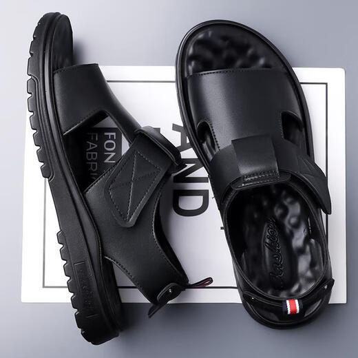 Bolomido奢侈高端品牌高档凉鞋男士真皮夏季透气外穿沙滩鞋休闲舒适轻便 CLP6189黑色 40