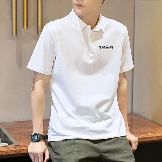 森马（Semir）polo衫男夏季痞帅衬衫领短袖t恤美式重磅翻领宽松纯棉男士上衣潮 P99-黑色-【J880】 M 90-115斤