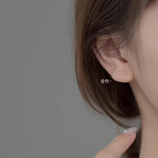 Liangshihuan S999 sterling silver earrings for women, double-headed ear sticks, pure silver, non-allergenic, ear bone nails, mini small bean studs, student earrings, silver 10mm, 999 pure silver, 1 pair