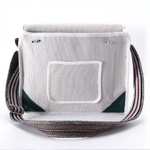 Meikejie one-shoulder thickened construction site wear-resistant white multi-functional bricklayer repair tool bag canvas white 40*12*30CM