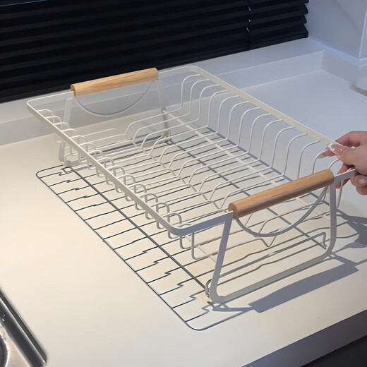 Shijanu new kitchen drain rack dish rack household multi-functional storage rack wooden handle dish drain rack - milky white