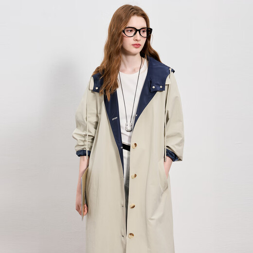 Sancai 2025 Autumn New Loose Long Hooded Windbreaker Jacket Long Sleeve Casual Temperament Commuting Simple S Light Gray Green M 160/84A