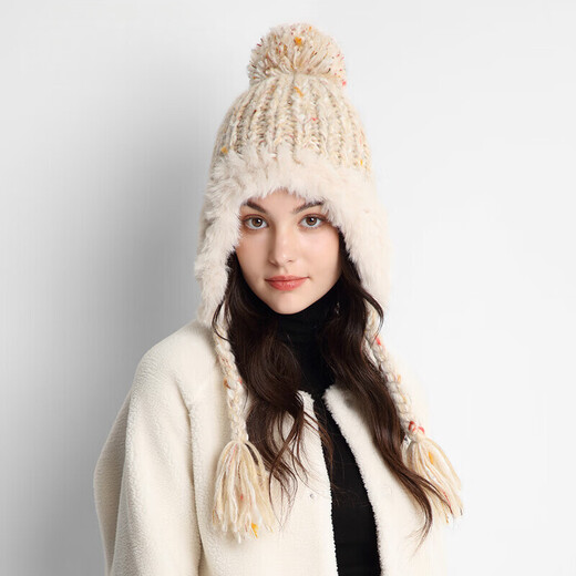 卡蒙（Kenmont）手工编织流苏羊毛毛线帽女冬加绒加厚护耳保暖毛绒针织帽km-9522