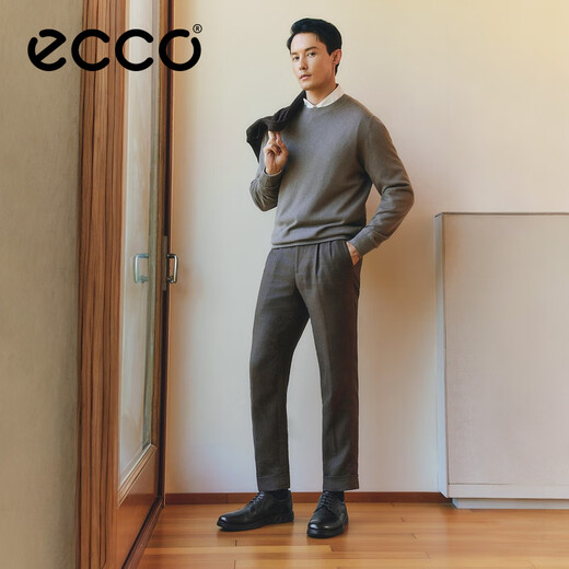 ECCO Leather Shoes for Men Commuting Derby Shoes Soft Sole Lace Up Men's Leather Shoes S Lightweight Mix 520304 Black 52030401001 41