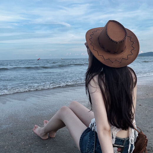 Western cowboy hats for men and women, prairie sun protection hats, desert sun hats, seaside travel artifacts, mountaineering hats, coffee color main picture style