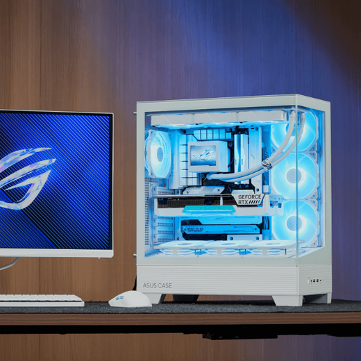 ASUS ROG family bucket 14th generation CPU Tianxuan RTX5080/5070Ti/5060Ti graphics host E-sports game design DIY white sea view room desktop assembly computer with four i7-14700KF/Tianxuan 5060Ti/32G