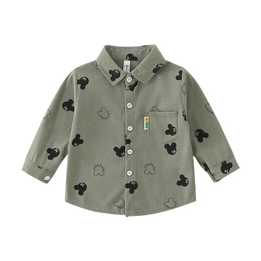 Children's 2025 Cartoon Shirt Baby Spring Jacket Baby Fashionable Long Sleeve Boys Handsome Shirt Children's Print Green 100 cm