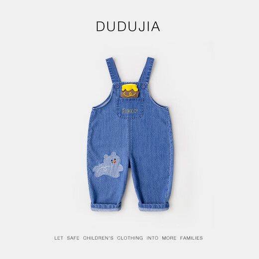 Dudujia children's denim overalls autumn clothing boys versatile woven pants girls autumn loose casual pants cartoon children's clothing denim blue 100