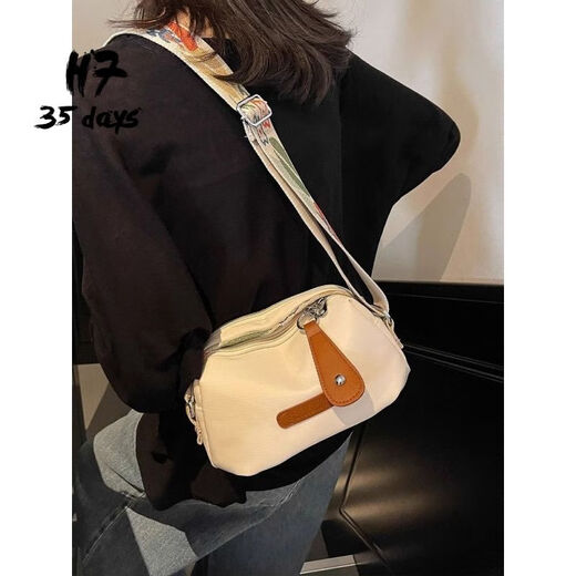 H7 3-5DAYSH7加厚尼龙布包女2025新款潮时尚单肩通勤包大容量百搭圣诞斜挎包 米白色(加强版可对比) 单包(关注收藏赠送徽章)