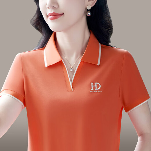 蒂罗蓝舰高端短袖t恤女夏季新款时尚减龄妈妈洋气polo衫宽松百搭冰丝上衣 880款【黄色】 5XL 【建议150-168斤】