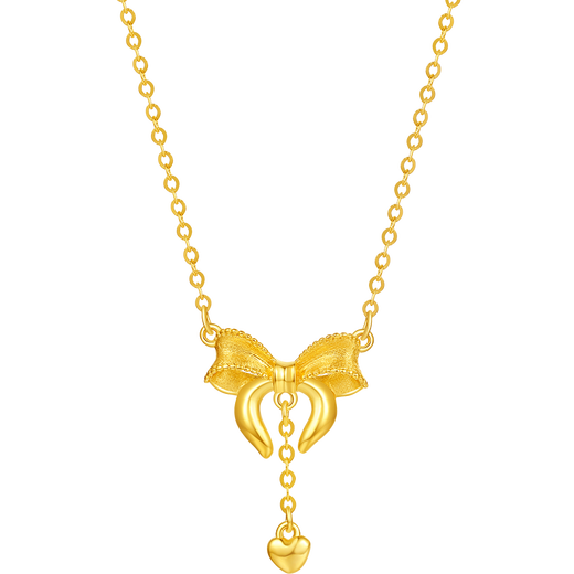 Saturday Blessing Yellow 18K Gold Necklace Women's Love Bow Color Gold Necklace Birthday Gift C0614577 40+5cm