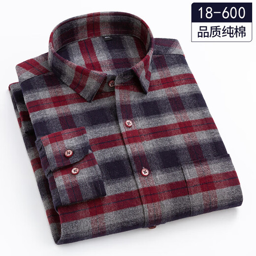 Spring new pure cotton plaid shirt men's long-sleeved casual middle-aged daddy's sweater top cotton thickened shirt 18-675 2XL 42