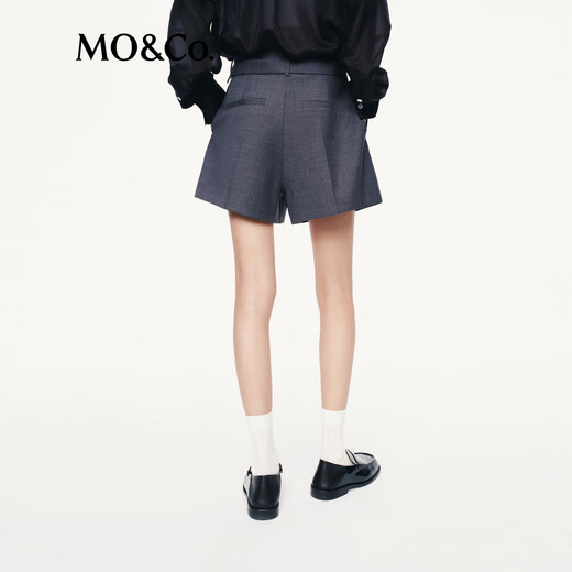 MO&Co.短裤2025秋新品弹丝绵羊毛附腰带高腰阔腿裤休闲裤MBE3SOT004 深花灰色 S /160