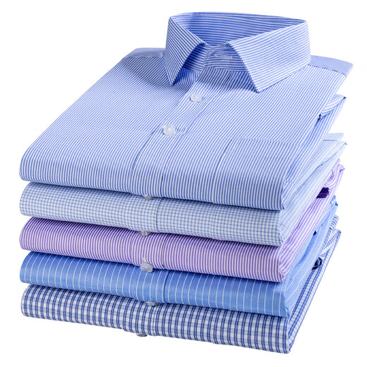 恒源祥100%纯棉格子衬衫男短袖免烫2025夏季商务休闲男士全棉半袖衬衣男 短袖DX6623 蓝条 (新升级DP成衣 38 165 [体重100斤-125斤]