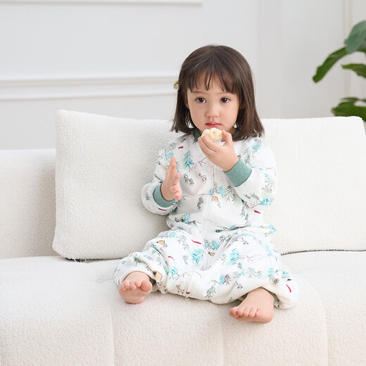 Nest designs infant sleeping bag all-in-one baby bamboo cotton split-leg two-in-one anti-kick quilt for children, suitable for all seasons, forest path-avocado double layer (recommended room temperature 20-24) 70cm (S size, recommended height 65-75cm)