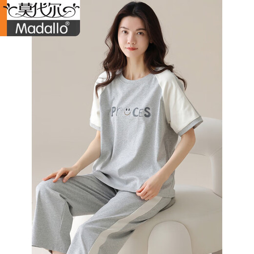 莫代尔女士短袖纯棉睡衣套装夏季长裤家居服韩版薄款可外穿夏天卡通 Y9712 M (建议75-95斤)