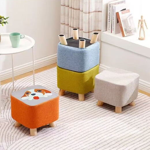 Children's Cartoon Stool Solid Wood Square Stool Changing Shoes Living Room Porch Living Room Coffee Table Low Stool Small Stool Entry Bedside Stool Random Color