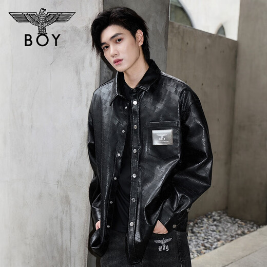 BOY LONDON Xuanwen Mirror Autumn Men and Women Same Style Loose PU Leather Shirt Jacket N44003 Black L