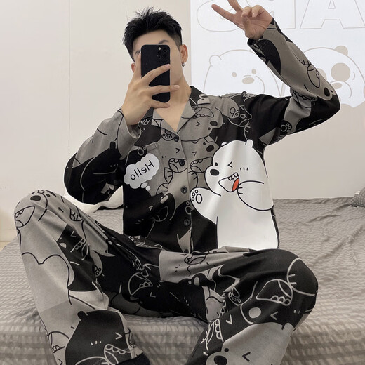 UKUHPK男睡衣长袖裤春秋季薄款学生卡通青少男士男式加大码家居服套装 9901男款 M 标准(高165\100斤)