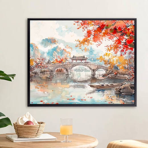 Shantoulin Village Chinesische Landschaft Digitales Ölmalerei DIY handbemalte Malerei Färbung Sense Acrylöl Füllung Füllung Malerei X9737 4050 Ölmalerei Paket + L-förmiger Rahmen vier verfügbare Farben erhältlich/
