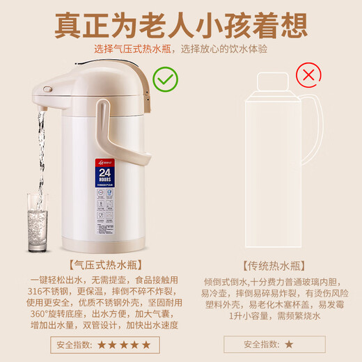 Japan imported thermal kettle press warm water kettle air pressure thermos 4L large capacity thermal kettle household 31 upgraded 316 stainless steel - white 400