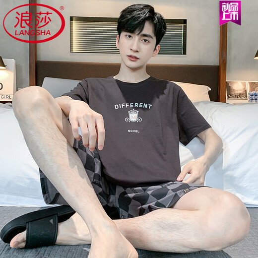 LangSha pajamas (LangSha) men's summer pure cotton thin shorts can be worn on the outside for casual men's plus-size cool home clothing set 9928# L [Suggested 100-120Jin [Jin equals 0.5 kg]]