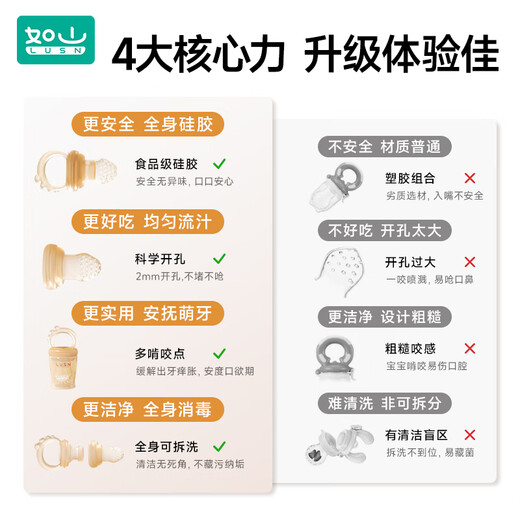 Rushan Bite Baby Fruit Eating Artifact Baby Fruit and Vegetable Bite Bag Bite Play Fruit Food Complementary Silicone Teether Nano Silver L+Chain+PPSU Mud Scraping Spoon 1 Pack No Specifications