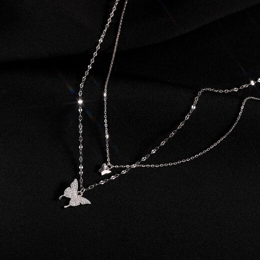 PT950 platinum necklace female clavicle chain 18 double layer necklace 520 gift for girlfriend's birthday platinum double layer bow necklace