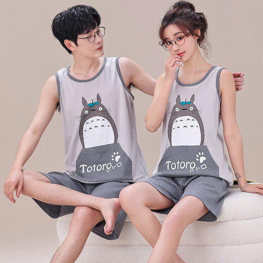 Heshe Campus (Tataschool) summer sleeveless vest shorts couple pajamas for women teenagers pure cotton men plus fat plus size loose home clothes WJ9856 Ya vest cover M women 80-95 Jin [Jin equals 0.5 kg]