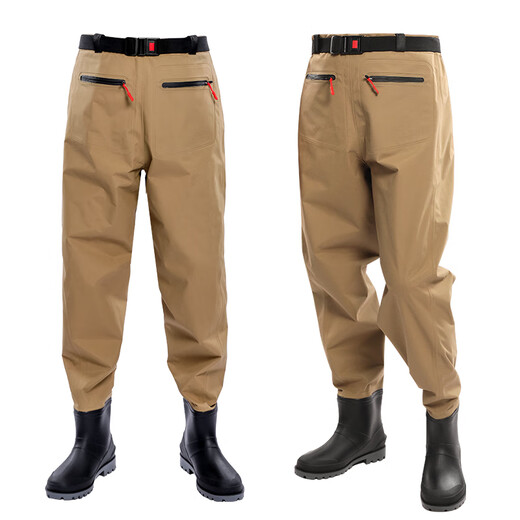 3D nylon lightweight waterproof fishing waders one-piece waist-high fishing clothing rain pants with rain boots one-piece wading pants PVC green waist-high belt style 38