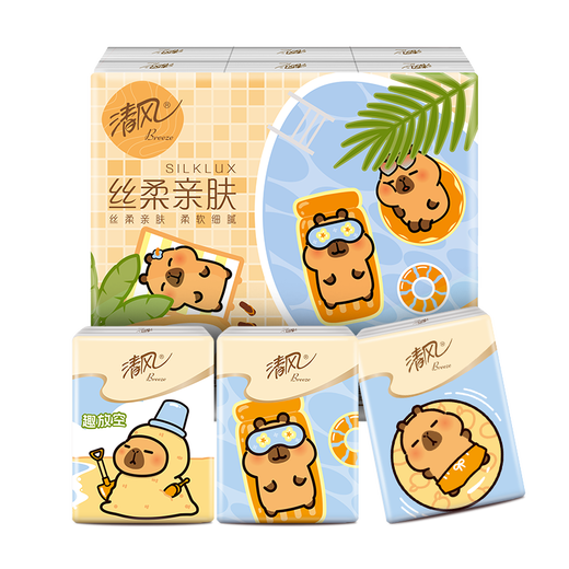 Breeze unscented handkerchief paper 4 layers, 7 sheets * 12 packs, not easy to break when wet, thickened paper towels, large size