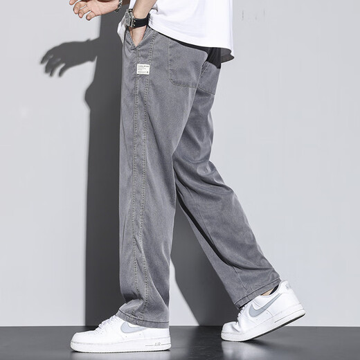 No. 1 Feng Comfort Loose Pants Summer Drooping Tennis Jeans Men's Loose Straight Casual Wide Legs Men's Ice Silk Thin Style 1048 Blue Summer Thin Style M 100-115Jin[Jin equals 0.5 kg]