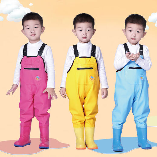 RSRDDY waders, children's breathable water play one-piece waders, kindergarten waterproof clothes, children's rain boots for men and women, blue fish zipper pocket - children's overalls, one size fits all 1 piece 24, shoe inner length 15cm