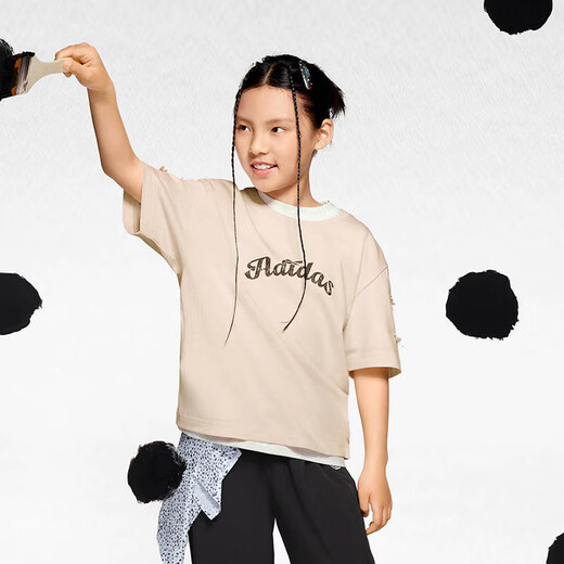 
Adidas (adidas) children's clothing girls T-shirt 25 summer 101 spotted dog joint branded style embellished bow medium large children pure cotton short sleeve KG6625 KG6626 Miracle quartz 150 (tag 152)