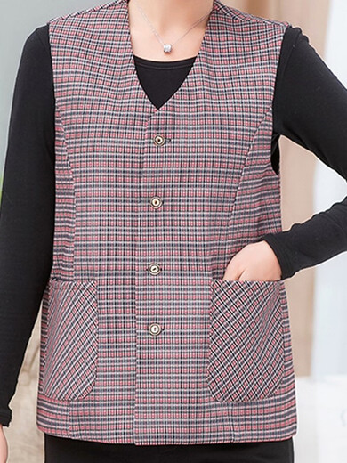 Mifansu Sommer mittleren Alters und ältere fette Mutter Weste Weste Mantel für Frauen mit kragenlosen alten Lady Horse Clip Oma, die eine Weste 1391 dunkelgraues kleines Gitterfarbe mit Auskleidung XL-Gebäude 95-105jin [Jin entspricht 0,5 kg]