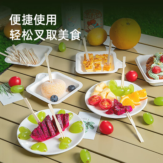 Temeiju fruit fork disposable fork moon cake cake bamboo thickened snack fork takeaway packaging environmentally friendly wooden fork 100 pieces