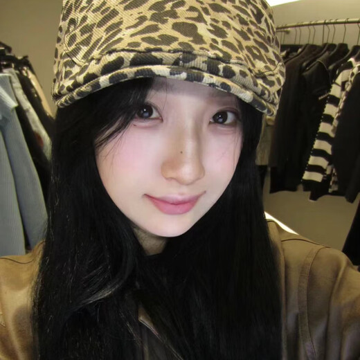 Shijanu new product Japanese retro milk pattern leopard print forward hat for women with large head circumference and reverse beret to show the face of a little painter leopard print forward hat M (56-58cm)