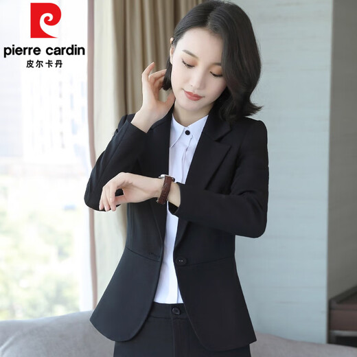 Pierre Cardin business attire for women spring and autumn formal interview civil servant bank manager work clothes high-end black public examination suit black suit + black trousers S