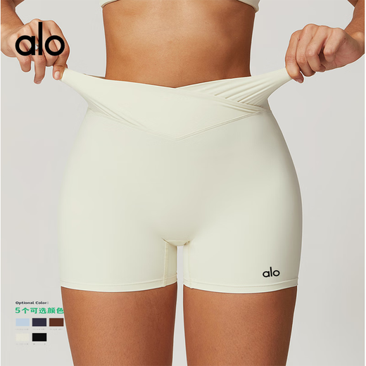 ALO YOGA elastic tight yoga shorts women's Pilates fitness sports three-point pants high waist hip peach pants light coffee M