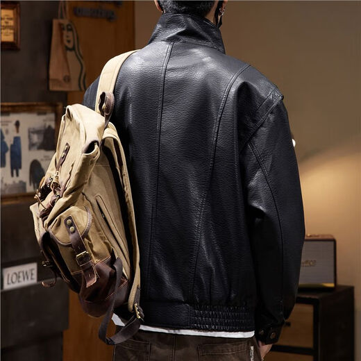 Autumn and winter trendy American retro PU soft leather jacket for men, simple loose black jacket, men's casual work jacket, black T606 M, suitable for weight 100-120Jin Jin equals 0.5 kg
