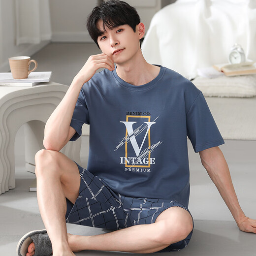 七匹狼（SEPTWOLVES）莫代尔睡衣男款夏天短袖大码2025年新款冰丝家居服套装夏季可外穿 Y9720 L