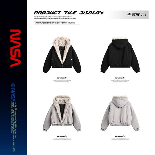 NASALIKE Official American Cleanfit Fur Collar Mountain Carving Jacket Cotton Jacket Men's Autumn and Winter Thickened Short Work Jacket Black 2XL (Recommended 155-180 Jin Jin equals 0.5 kg)