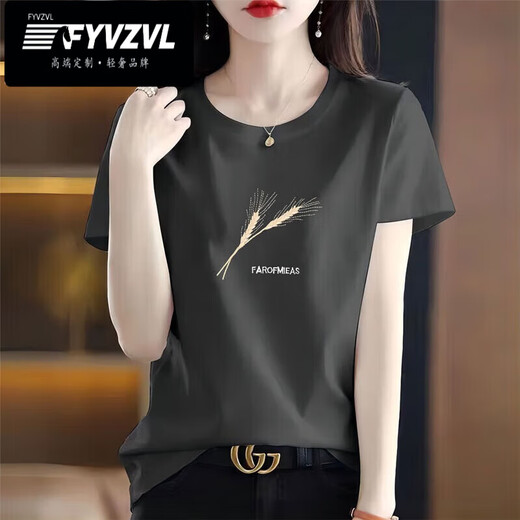 
FYVZVL pure cotton t-shirt for women 2025 summer loose simple fashionable T-shirt top for women 6166 carbon ash + 6172 gray powder XL 120-135Jin [Jin equals 0.5 kg]