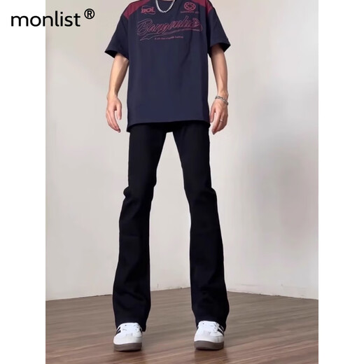 MON-LIST jeans men's autumn slim fit vibe high street scimitar straight pants MLK02 black M