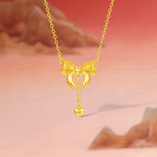 Saturday Blessing Yellow 18K Gold Necklace Women's Love Bow Color Gold Necklace Birthday Gift C0614577 40+5cm