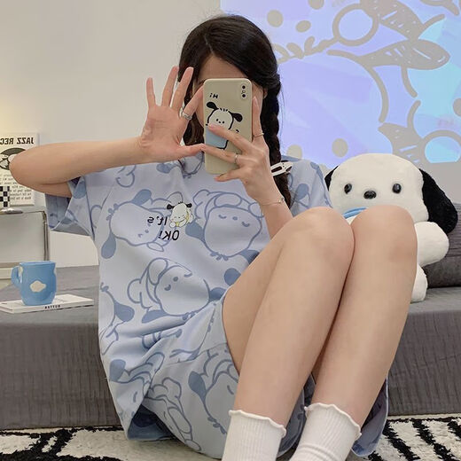 Mu fengqing sommer pyjamas Frauen Kurzärärmelte Shorts Anzug Cartoon Dünne Fett MM Plus Größe LOSS DER PAJAMAS OUTS 694 Kapibala + 693 Black Smiley Face M [Vorgeschlagene 80-98 Jin [Jin gleich 0,5 kg]]]